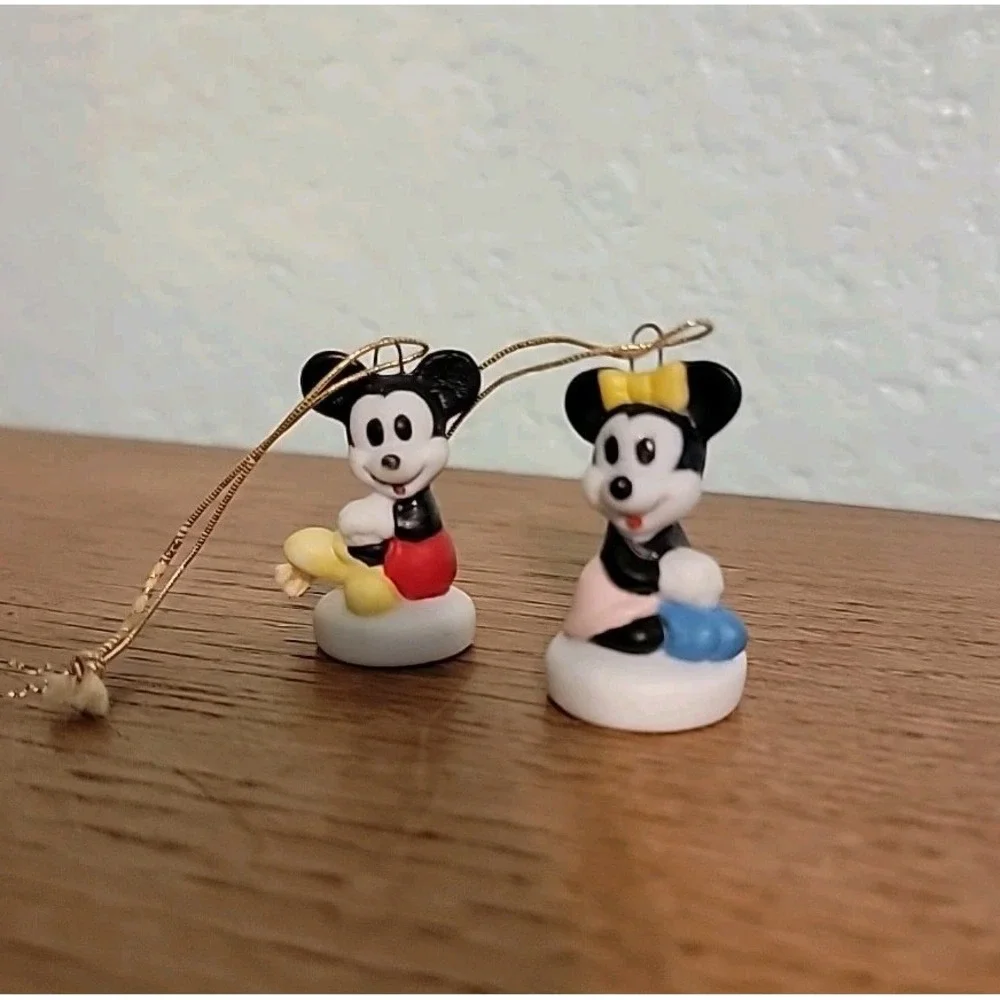Vtg Disney Schmid Mickey & Minnie Mouse Mini‎ Porcelain Christmas Ornaments 1.5
